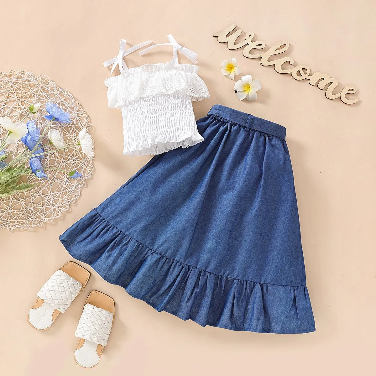 2pcs Toddler Girl Boho Skirt Suit