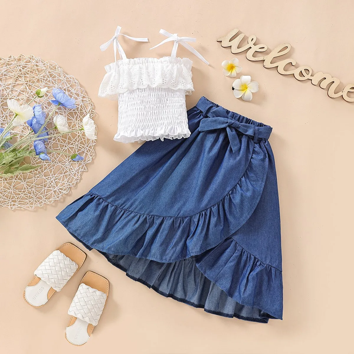 2pcs Toddler Girl Boho Skirt Suit