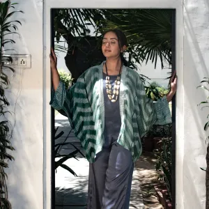 Green Handcrafted Tie & Dye Modal Shrug