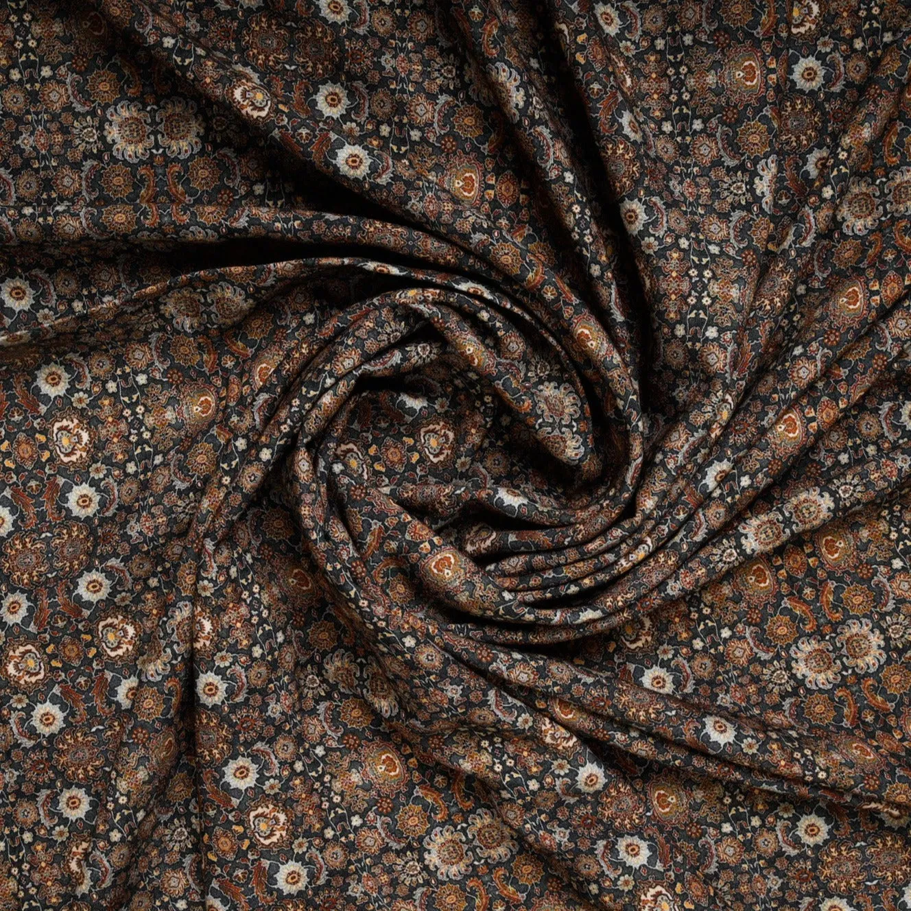 Grey & Brown Traditional Print Rayon Fabric