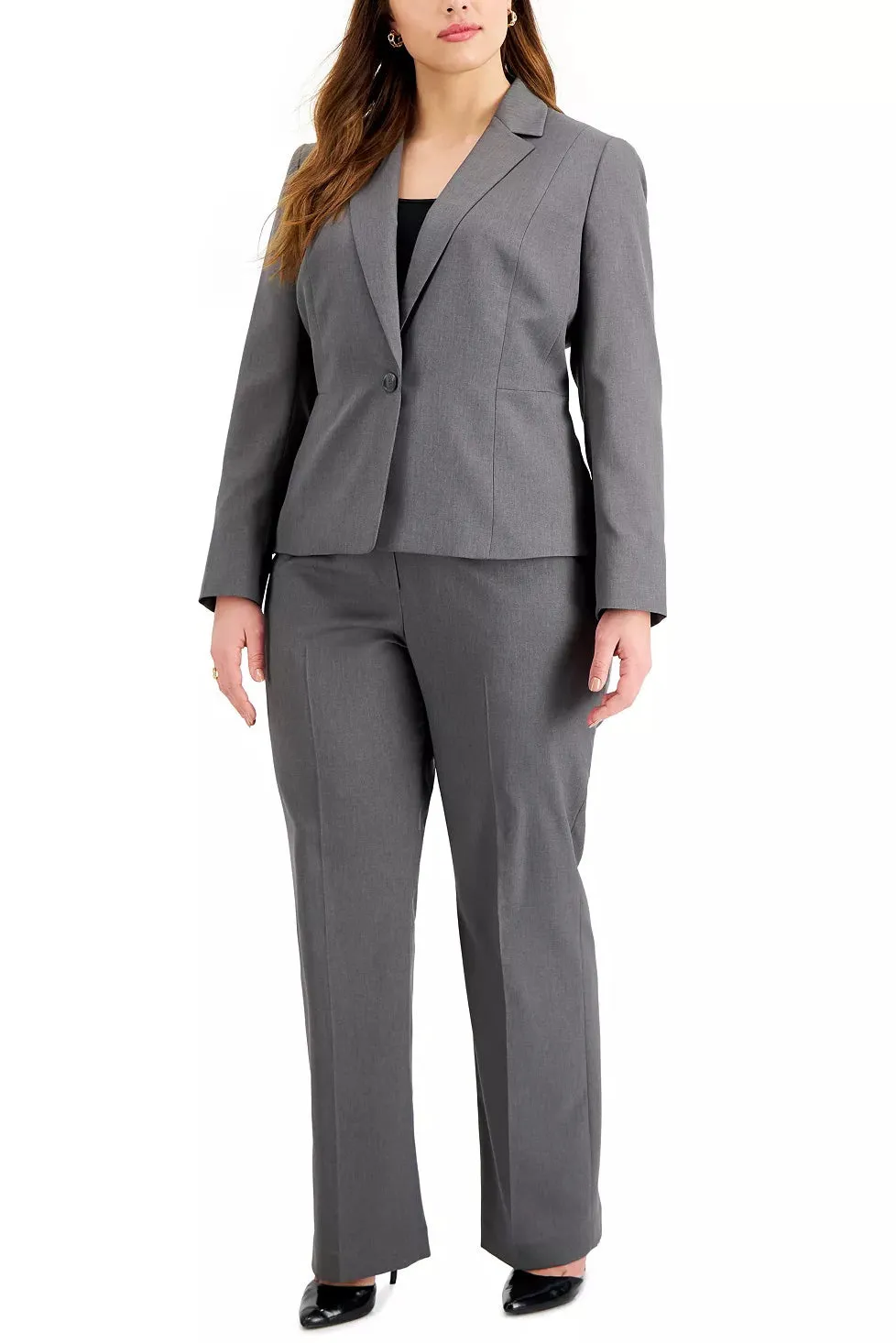 Le Suit Notched Collar One Button Closure with Mid Rise Zipper with Hook and Bacr Closure Pant