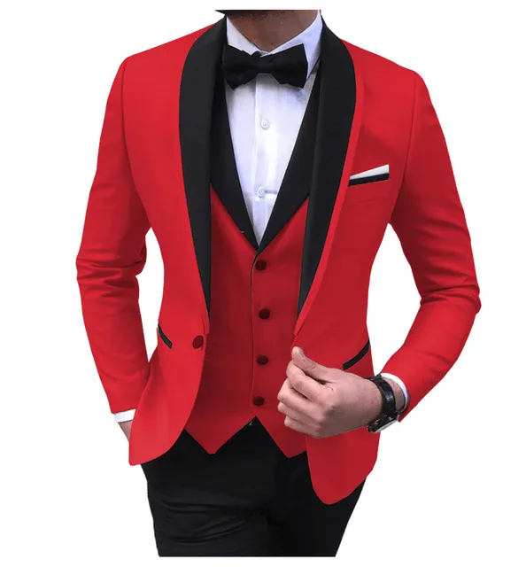 Men's 3 Pieces Fashion Shawl Lapel Tuxedos For Wedding Groomsmen(Blazer vest Pants)