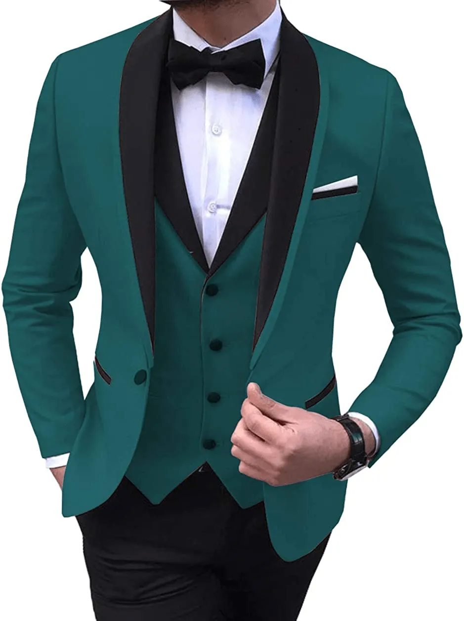 Men's 3 Pieces Fashion Shawl Lapel Tuxedos For Wedding Groomsmen(Blazer vest Pants)