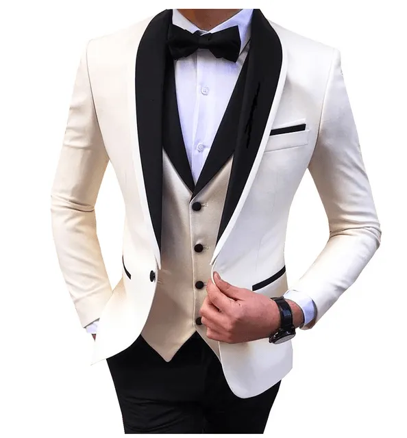 Men's 3 Pieces Fashion Shawl Lapel Tuxedos For Wedding Groomsmen(Blazer vest Pants)