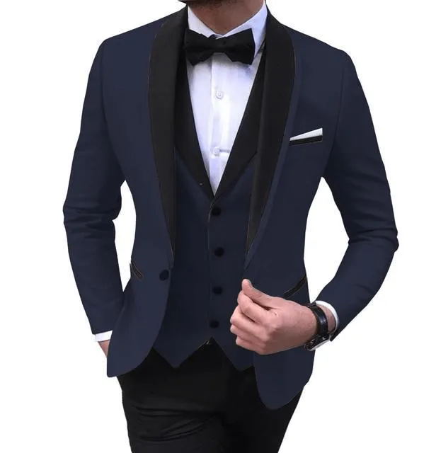 Men's 3 Pieces Fashion Shawl Lapel Tuxedos For Wedding Groomsmen(Blazer vest Pants)