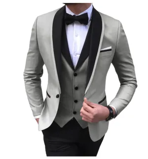 Men's 3 Pieces Fashion Shawl Lapel Tuxedos For Wedding Groomsmen(Blazer vest Pants)