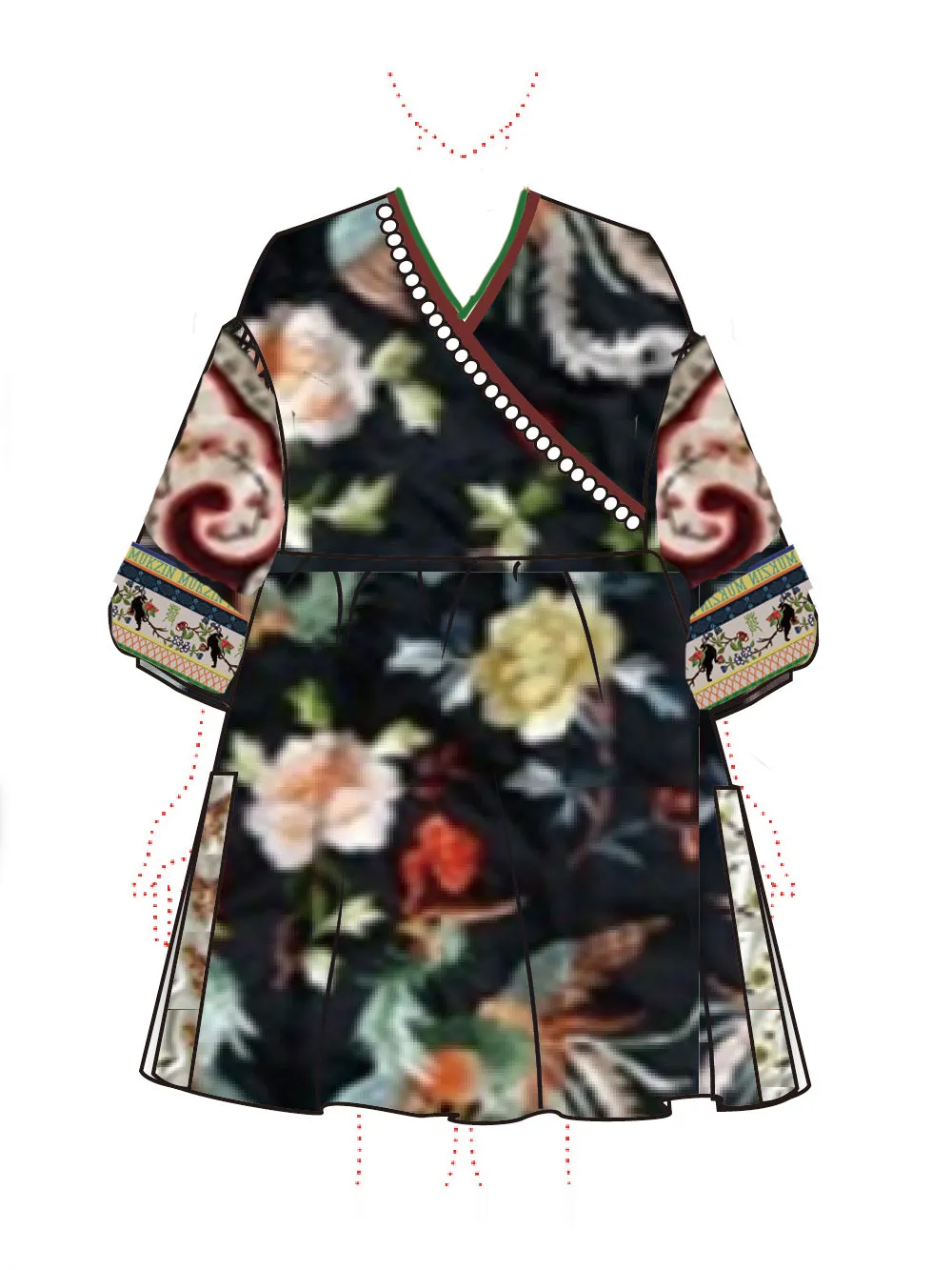 MUKZIN Contrasting Loose Printed Chinese Dress