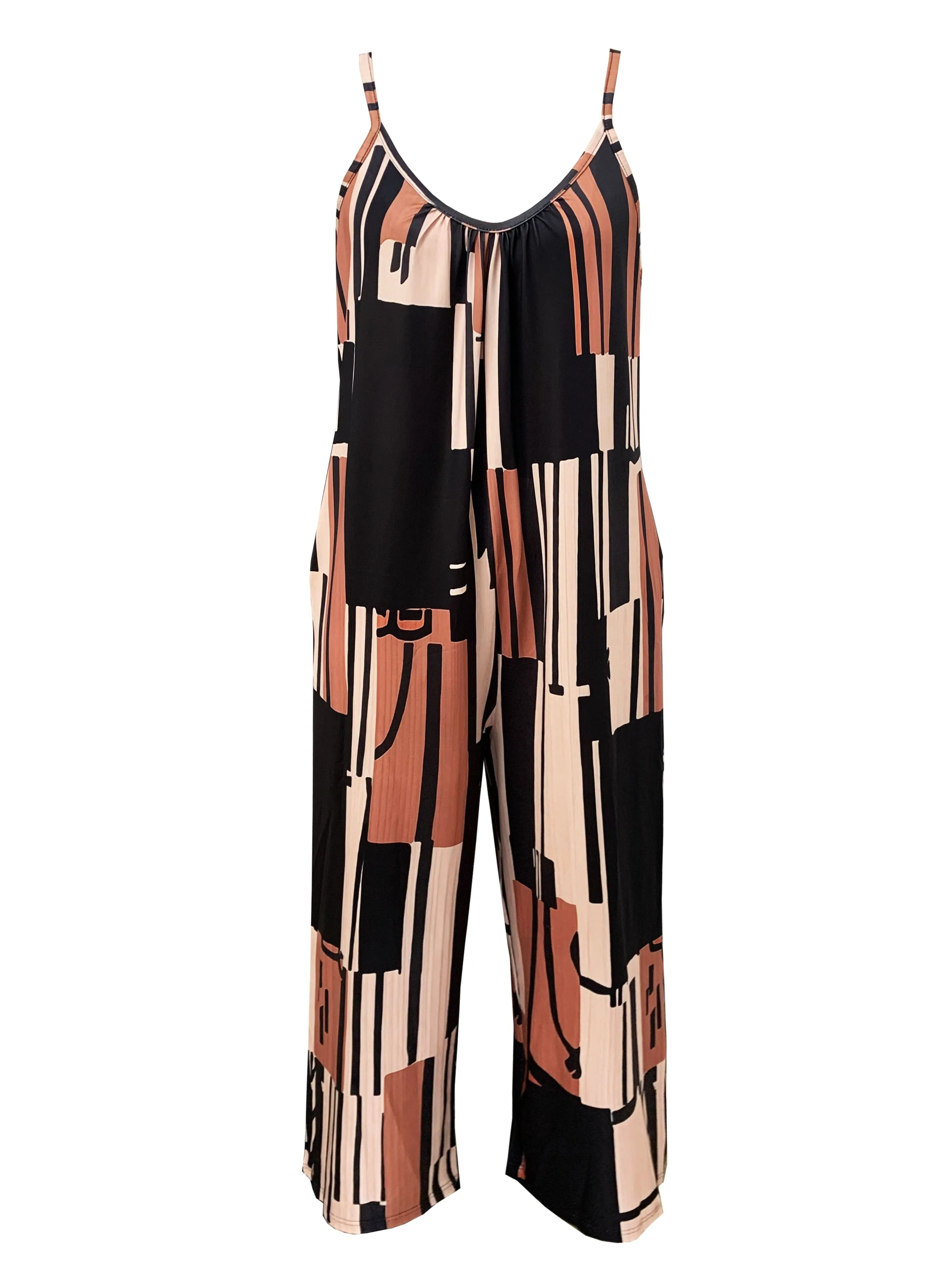 Plus Colorblock Geometric Print Wide Leg Cami Jumpsuit