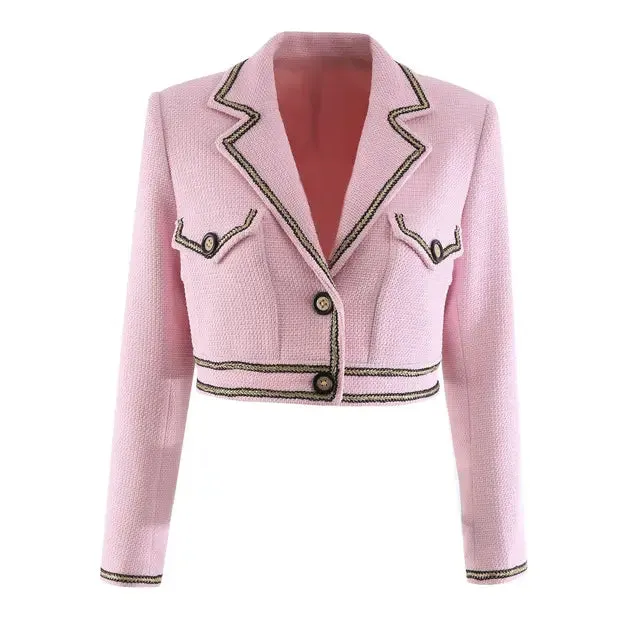 Pre Order:  French Tweed Color Block Cropped Jacket