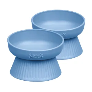 Raised Slanted Cat Bowl Set - Blue