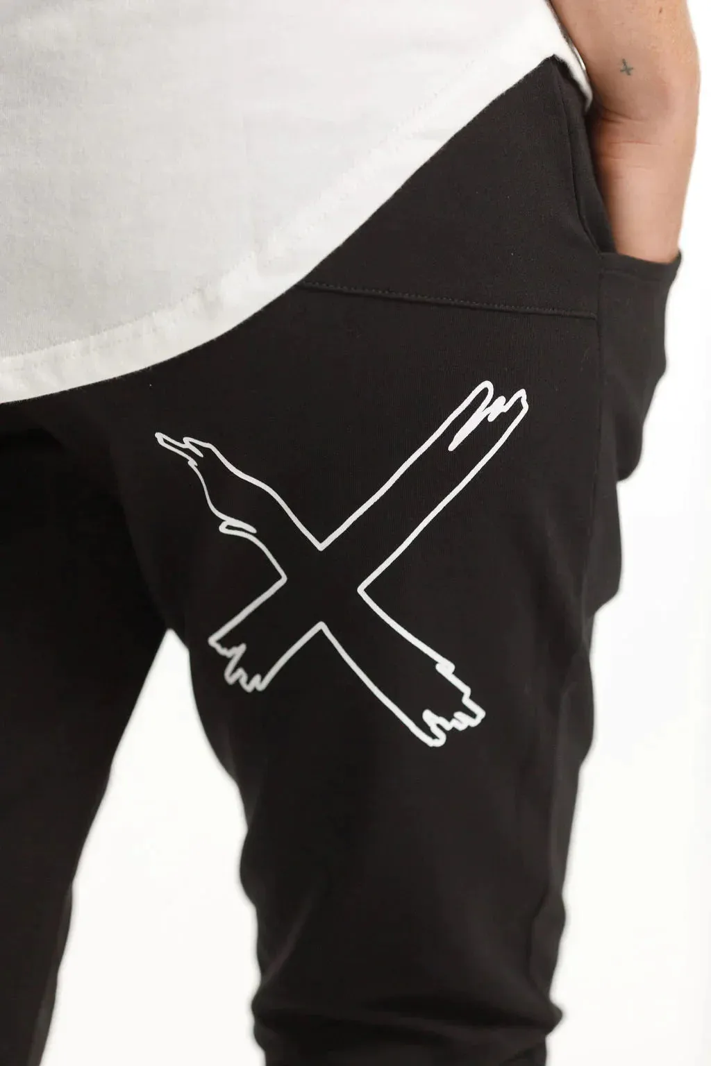 Winter Weight Apartment Pants | Black with White X Outline