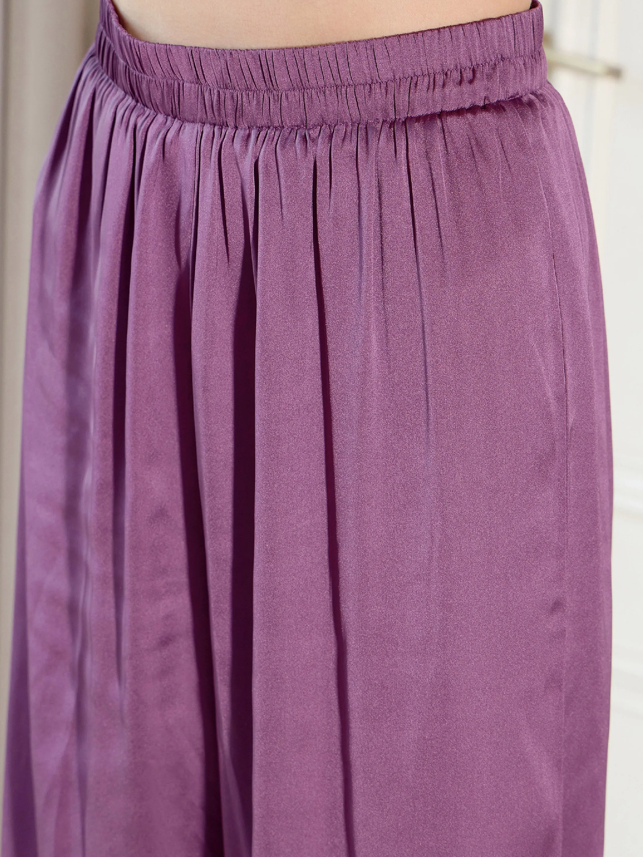 Women Purple Satin Shirt With Lounge Pants