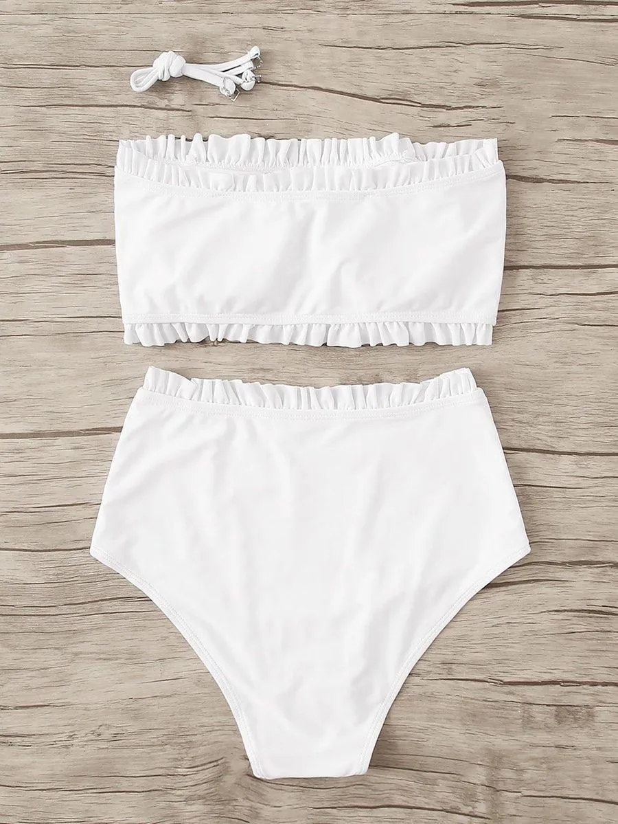 Women's High-Waisted White Bikini Set - Sexy Swimwear for Beach & Pool by GFIT