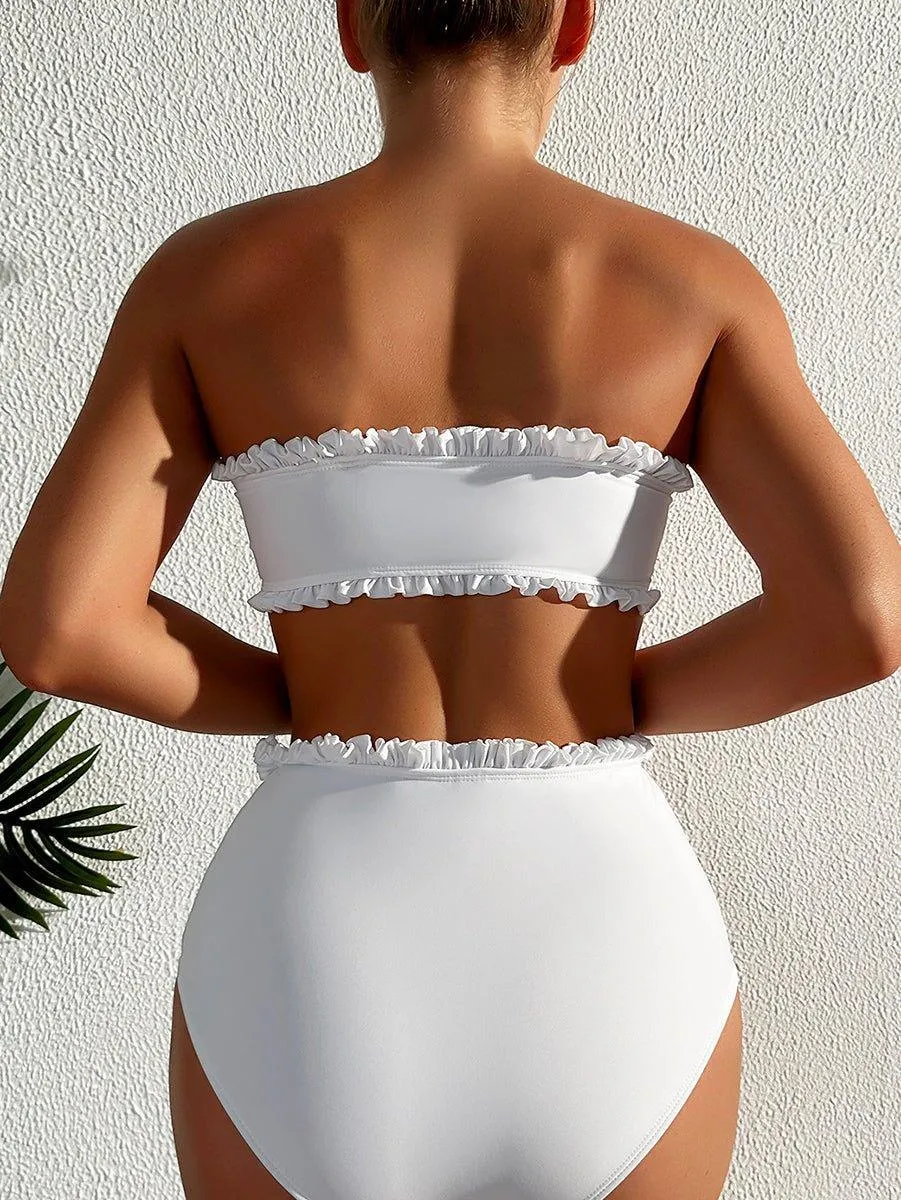 Women's High-Waisted White Bikini Set - Sexy Swimwear for Beach & Pool by GFIT