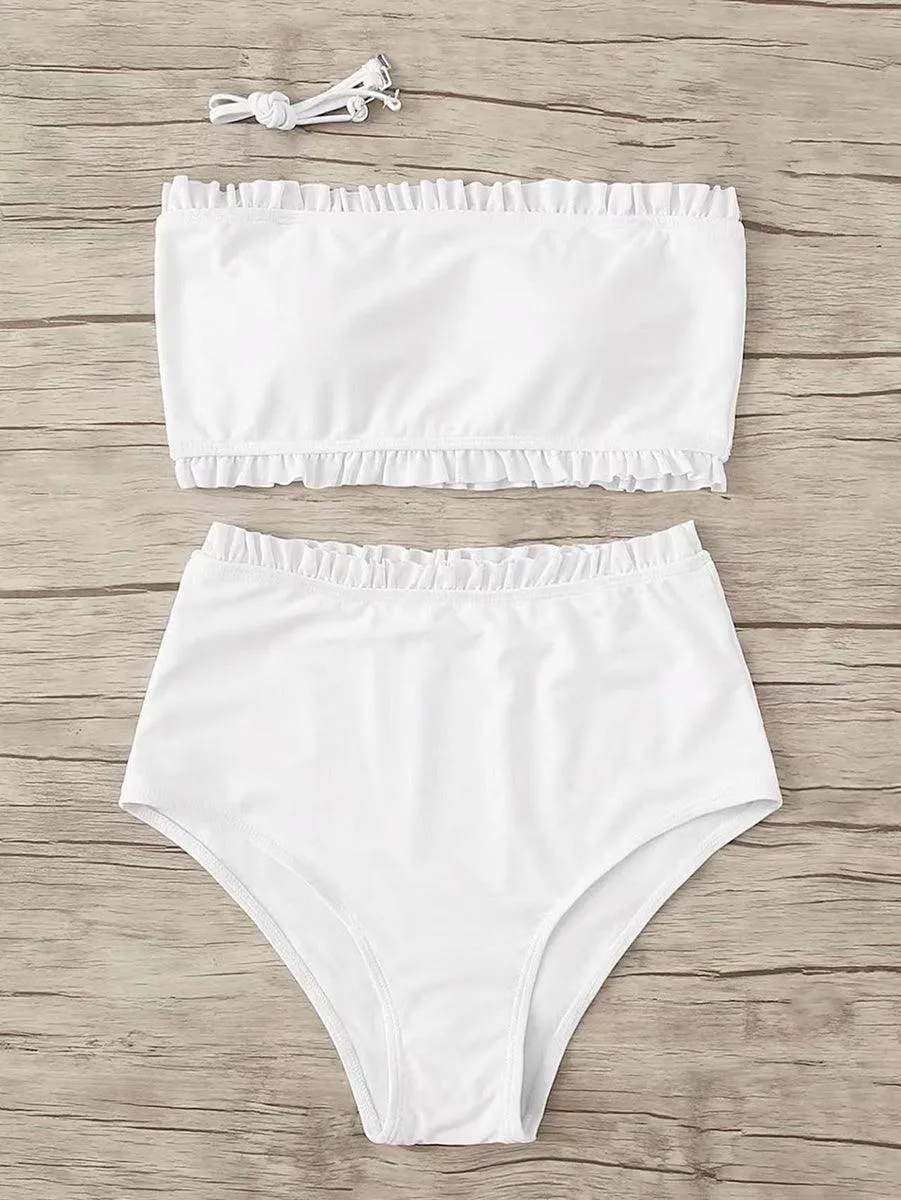 Women's High-Waisted White Bikini Set - Sexy Swimwear for Beach & Pool by GFIT